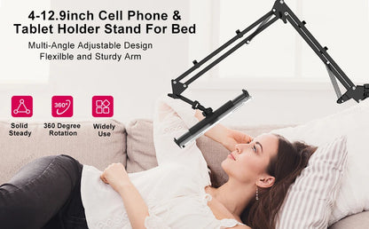 Suporte Giratório para Tablet e Celular – Compatível com Dispositivos de 4'' a 12.9'' | Ajustável com Braço Longo para Cama e Mesa