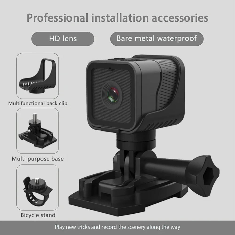 Mini Câmera Esportiva Portátil 1080P HD com Wi-Fi e Suporte à Prova d'Água