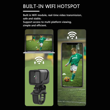 Mini Câmera Esportiva Portátil 1080P HD com Wi-Fi e Suporte à Prova d'Água