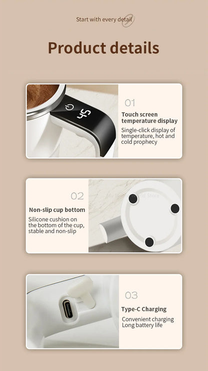 Rechargeable Automatic Blender Cup – Stainless Steel, Magnetic Rotation, Ideal for Coffee and Beverages