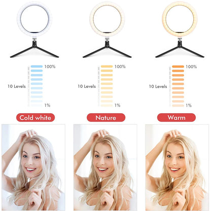Anel de Luz LED para Selfie – Iluminação Fotográfica com Suporte para Celular e Tripé