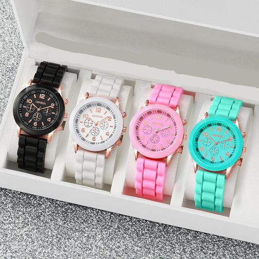 Kit com 4 Relógios Quartz com Pulseira de Silicone
