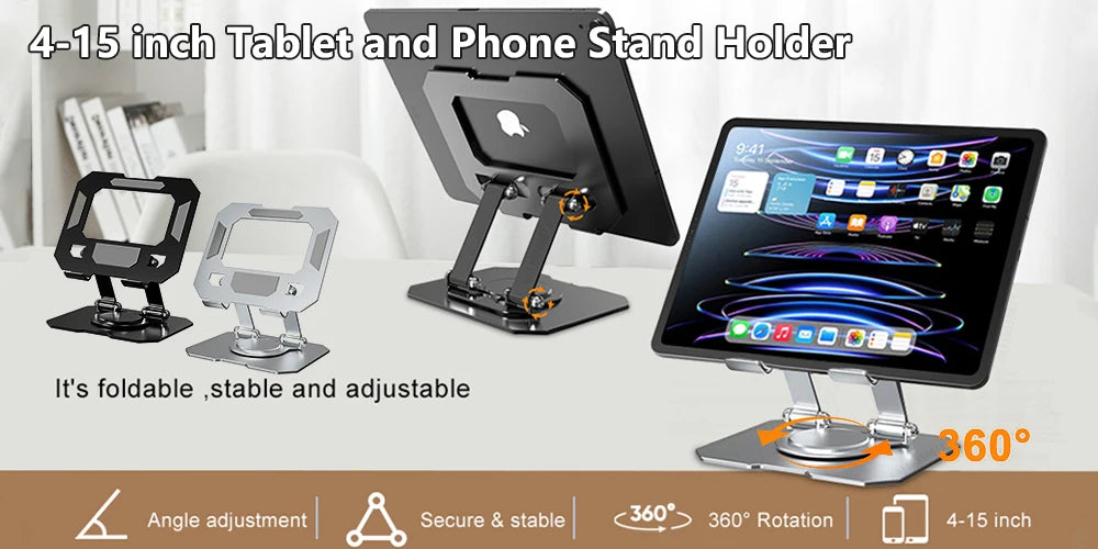 Suporte Giratório para Tablet e Celular – Compatível com Dispositivos de 4'' a 12.9'' | Ajustável com Braço Longo para Cama e Mesa