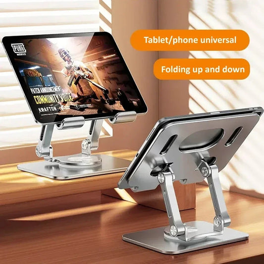 Suporte para Tablet com Rotação 360° – Ajustável, Dobrável e de Alumínio, Compatível com iPad Pro, Air, Mini e Smartphones