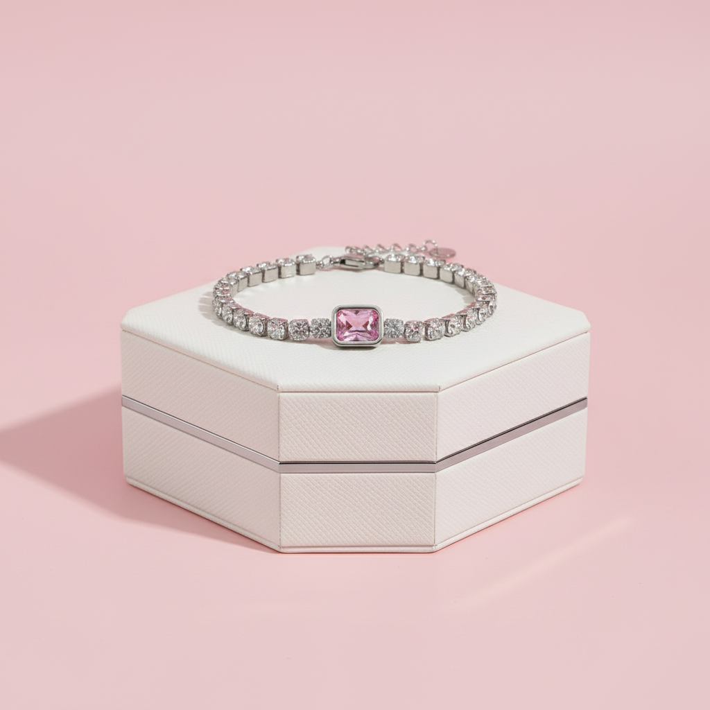 Pulseira com Zircônia Rosa