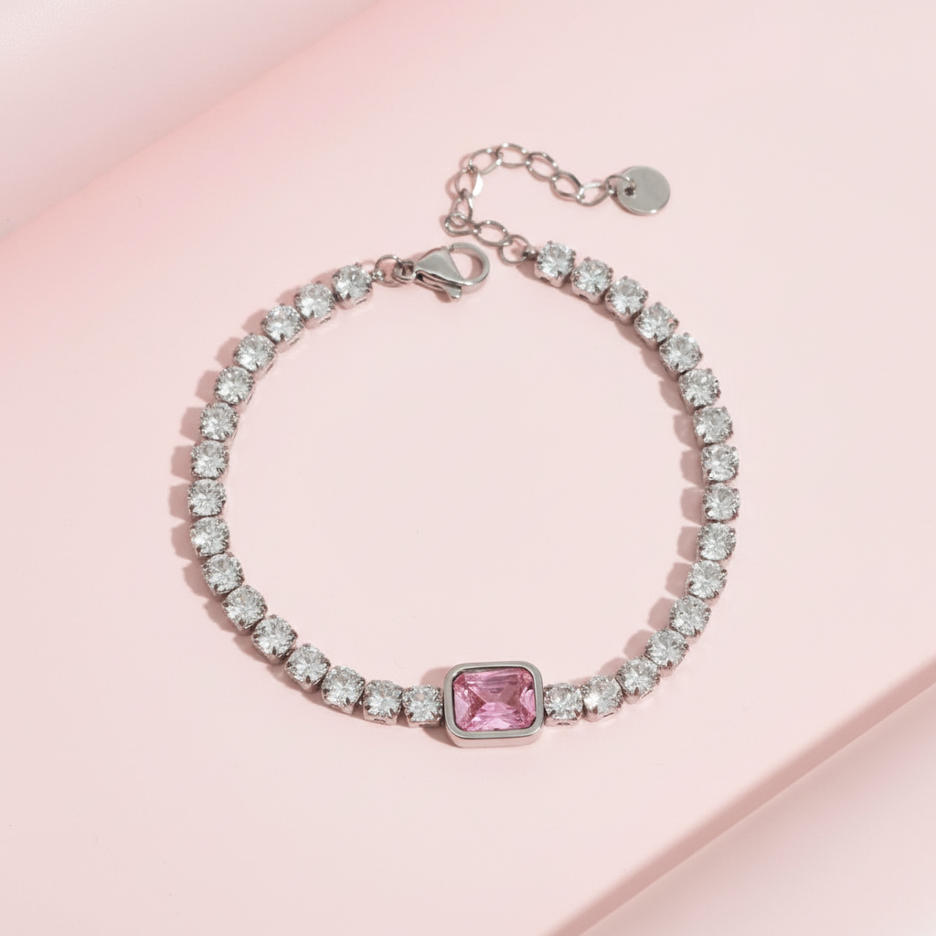 Pulseira com Zircônia Rosa