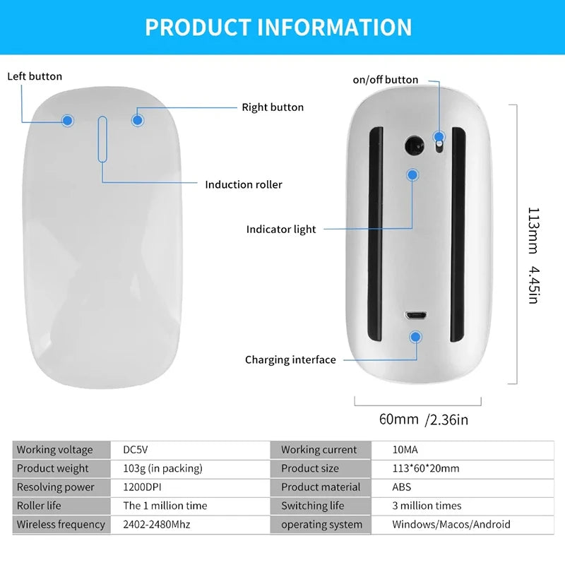 Mouse Bluetooth Silencioso Recarregável Ergonômico