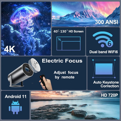 Projetor 4K Portátil  HY300 Plus foco eletrônico remoto  Bluetooth
