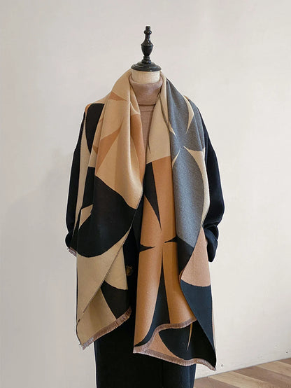 Cachecol Feminino Luxo – Dupla Face com Estampa Geométrica | Toque de Cashmere