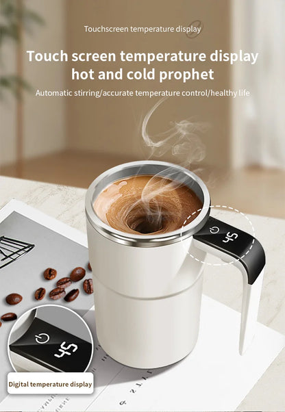 Rechargeable Automatic Blender Cup – Stainless Steel, Magnetic Rotation, Ideal for Coffee and Beverages