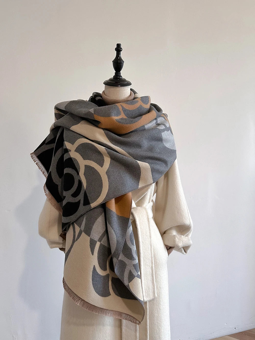 Cachecol Feminino Luxo Floral – Estilo Pashmina Toque de Cashmere 185x65cm