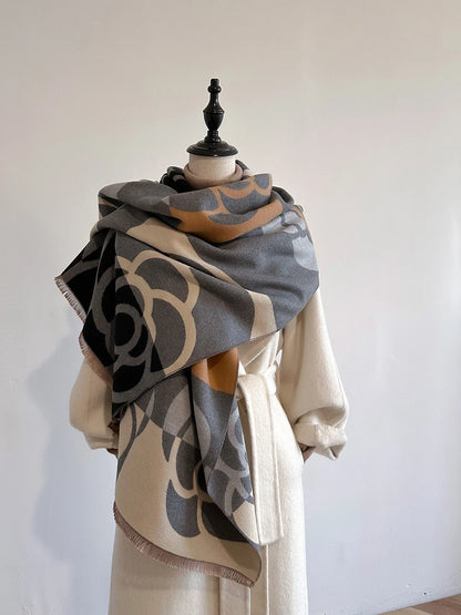 Cachecol Feminino Luxo Floral – Estilo Pashmina Toque de Cashmere 185x65cm