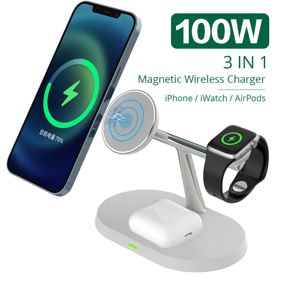 Carregador Sem Fio 3 em 1  Estação de Carregamento para iPhone  Apple Watch e AirPods