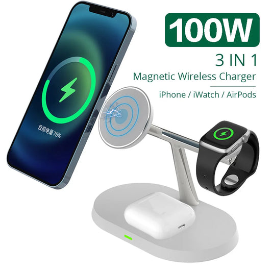 Carregador Sem Fio 3 em 1  Estação de Carregamento para iPhone  Apple Watch e AirPods