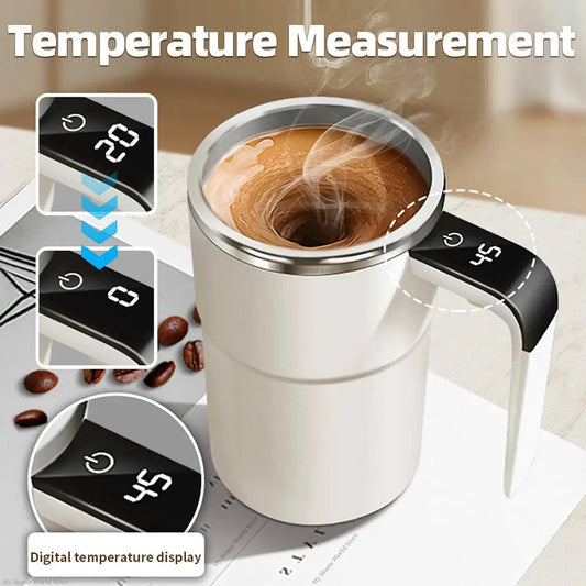Copo Misturador Automático Recarregável – Aço Inoxidável, Rotação Magnética, Ideal para Café e Bebidas