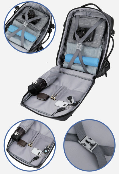 Mochila de Viagem e Trabalho – Impermeável, Expansível, com Porta USB e Compartimento para Notebook 15.6"moch