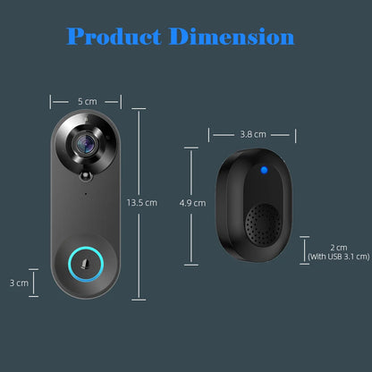 Campainha de Vídeo WiFi Inteligente 1080P Detecção de Movimento