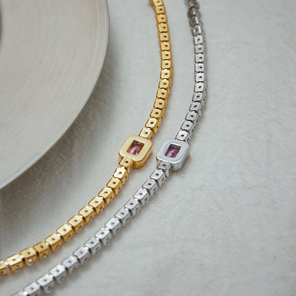 Conjunto Pulseira com Zircônia Rosa