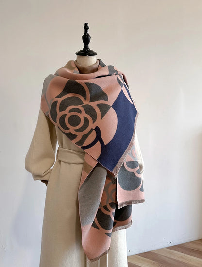 Cachecol Feminino Luxo Floral – Estilo Pashmina Toque de Cashmere 185x65cm