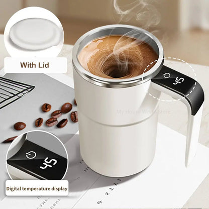 Rechargeable Automatic Blender Cup – Stainless Steel, Magnetic Rotation, Ideal for Coffee and Beverages