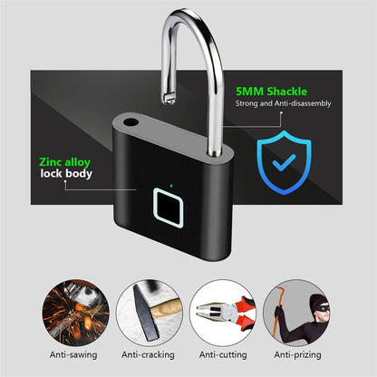 Cadeado Inteligente Biométrico – Desbloqueio por Impressão Digital, USB Recarregável, à Prova d’Água, Portátil e Antirroubo