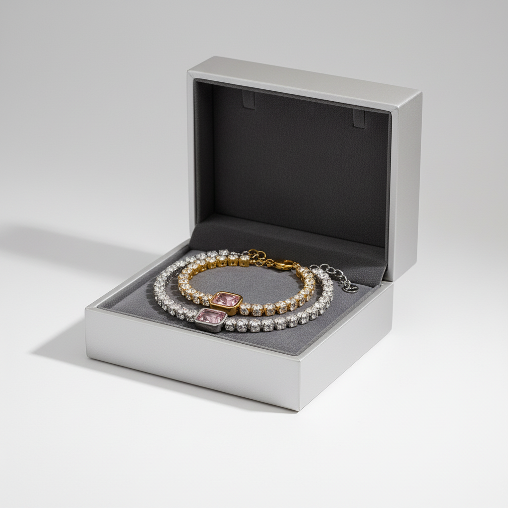 Conjunto Pulseira com Zircônia Rosa