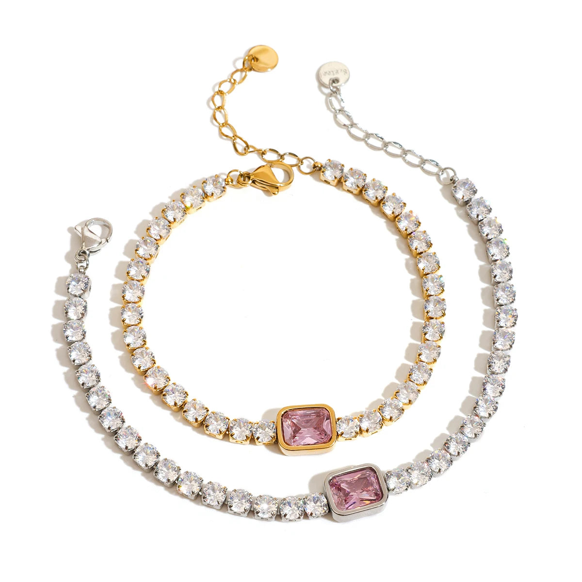 Conjunto Pulseira com Zircônia Rosa