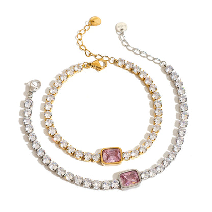 Conjunto Pulseira com Zircônia Rosa
