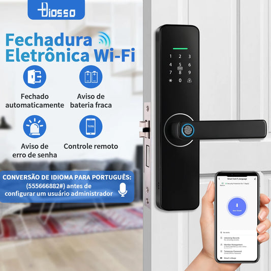 Fechadura Digital WIFI Eletrônica desbloqueio remoto impressão digital