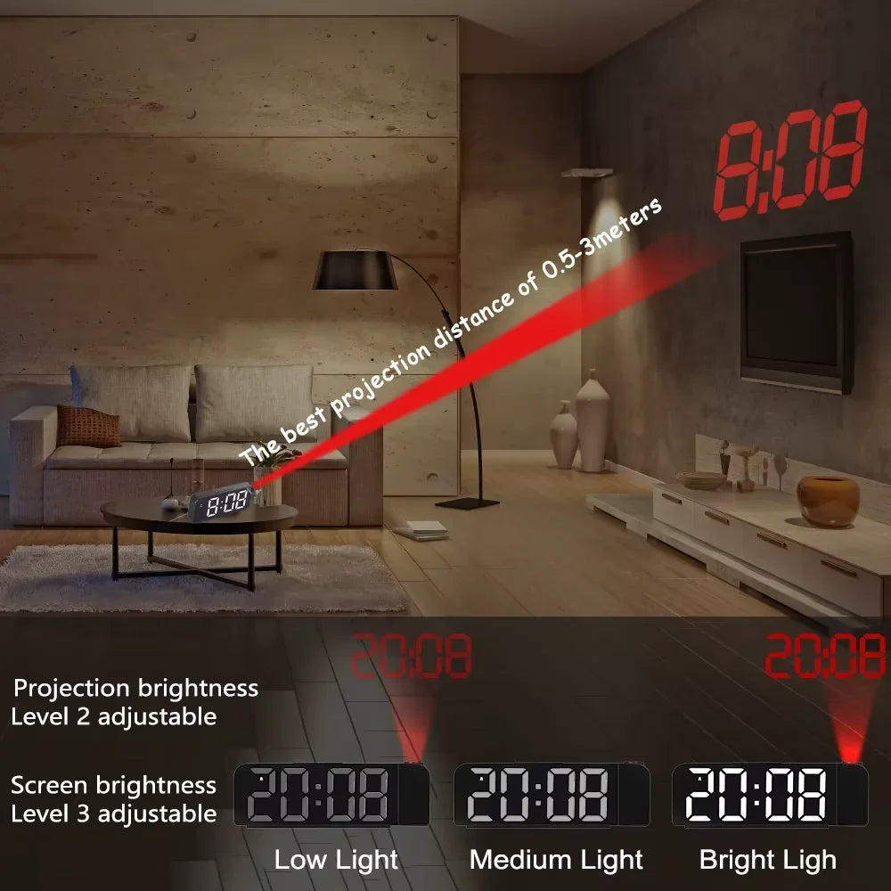 Relógio de Mesa Despertador Digital com Projeção LED Modo Noturno,