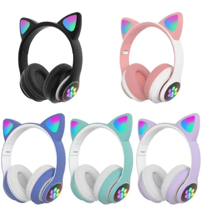 Fone de Ouvido Bluetooth com Orelhas de Gato - Som Estéreo com Luz LED