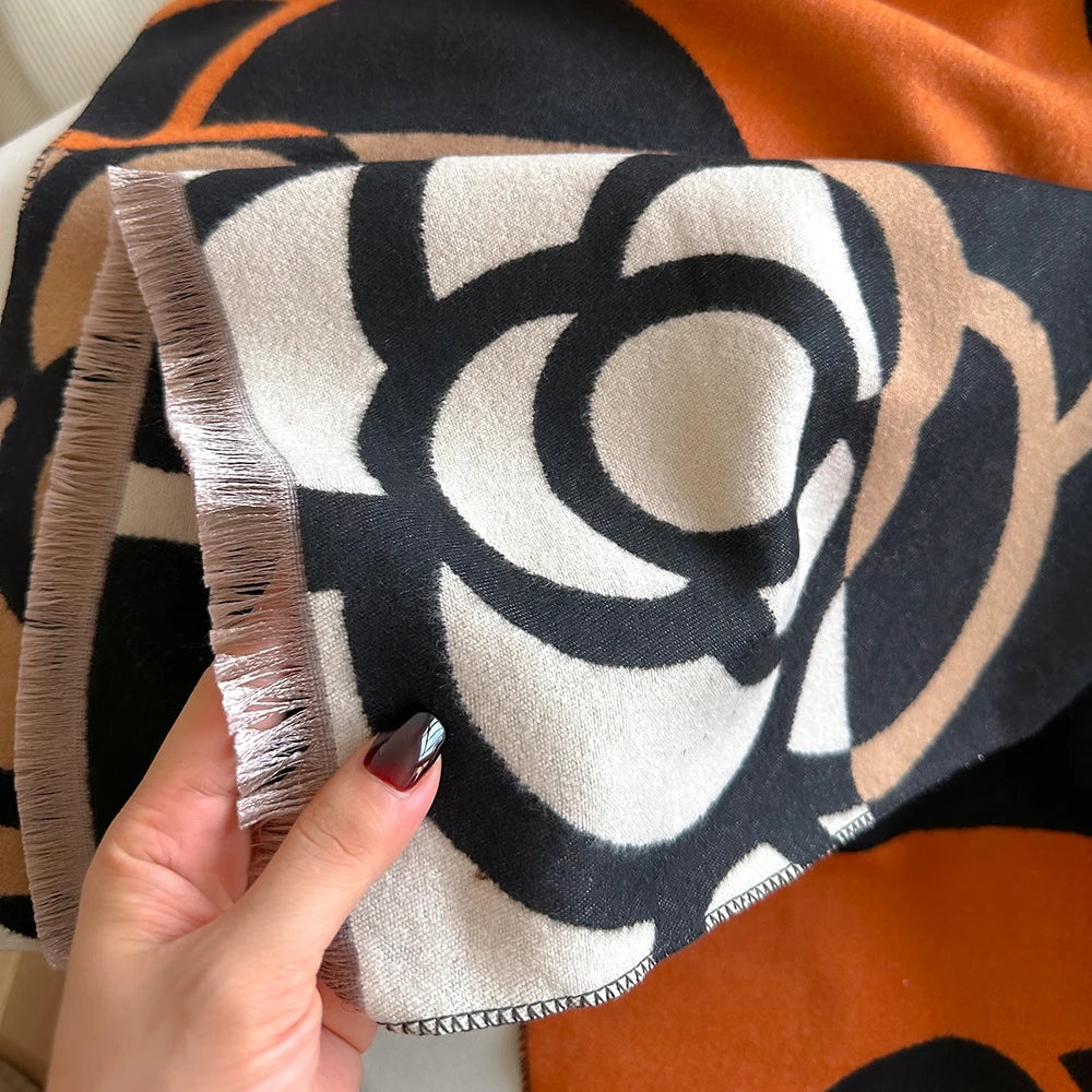 Cachecol Feminino Luxo Floral – Estilo Pashmina Toque de Cashmere 185x65cm