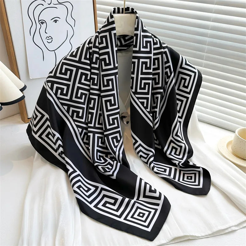 Lenço Feminino Luxo Estampa Elegante – 90x90cm em Cetim