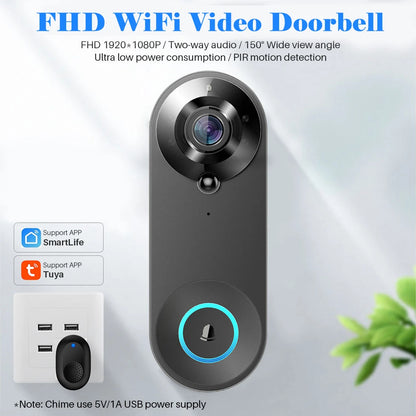 Campainha de Vídeo WiFi Inteligente 1080P Detecção de Movimento
