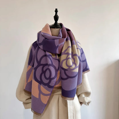 Cachecol Feminino Luxo Floral – Estilo Pashmina Toque de Cashmere 185x65cm