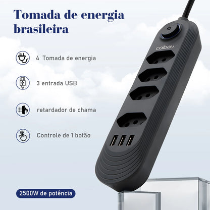 Régua Extensão de Tomadas e Porta USB