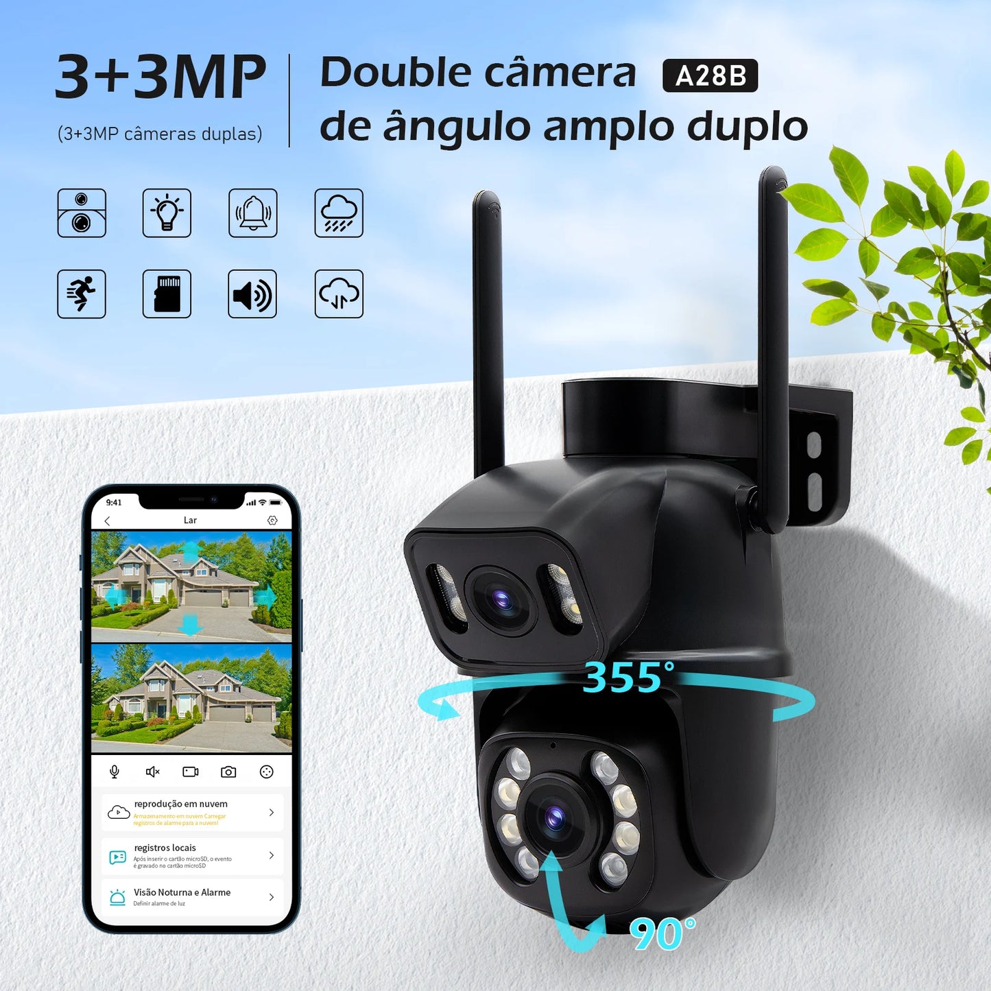 Câmera de Segurança Wi-Fi 4K Ultra HD à Prova d’Água 