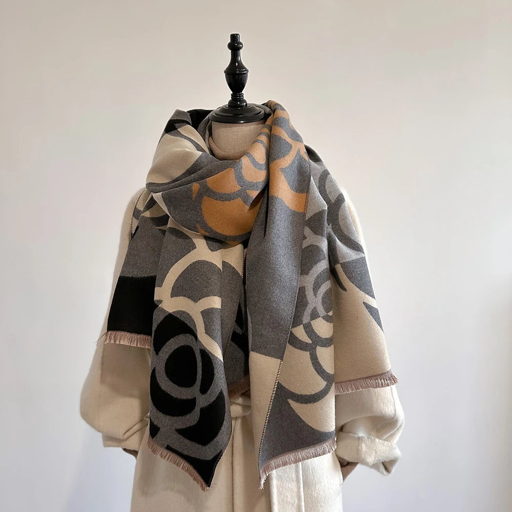 Cachecol Feminino Luxo Floral – Estilo Pashmina Toque de Cashmere 185x65cm
