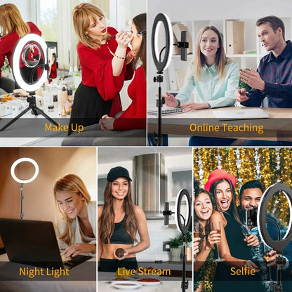 Anel de Luz LED para Selfie – Iluminação Fotográfica com Suporte para Celular e Tripé