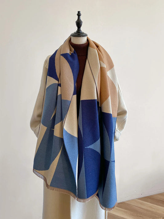 Cachecol Feminino Luxo – Dupla Face com Estampa Geométrica | Toque de Cashmere