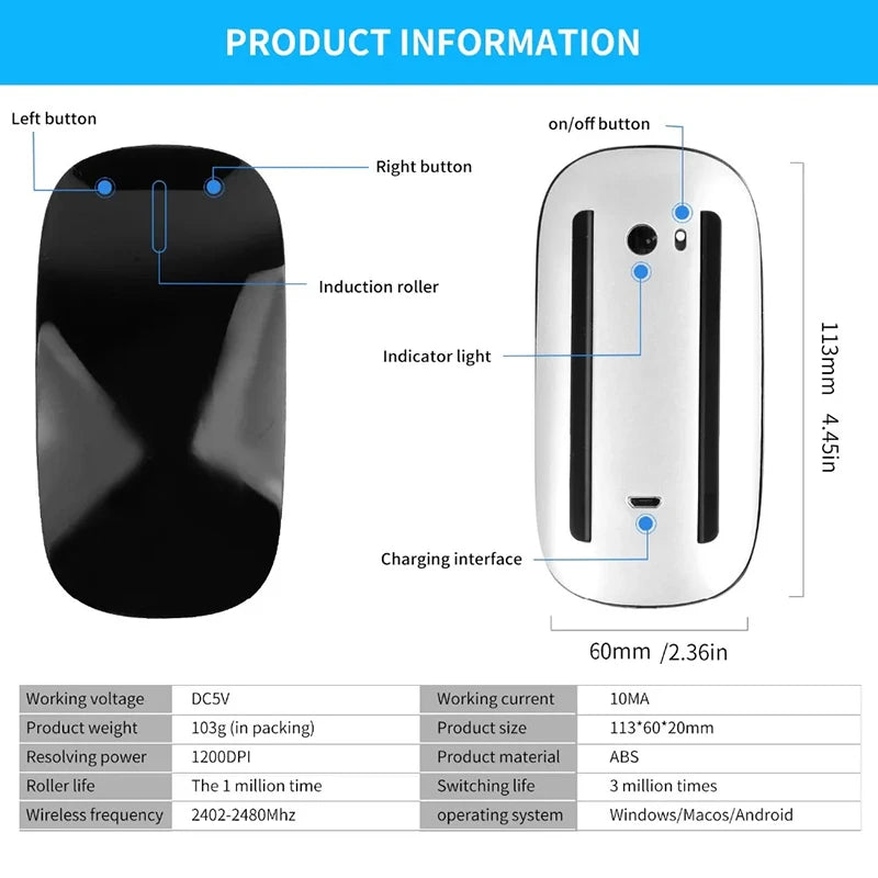 Mouse Sem Fio Multi-Touch Bluetooth 5.0