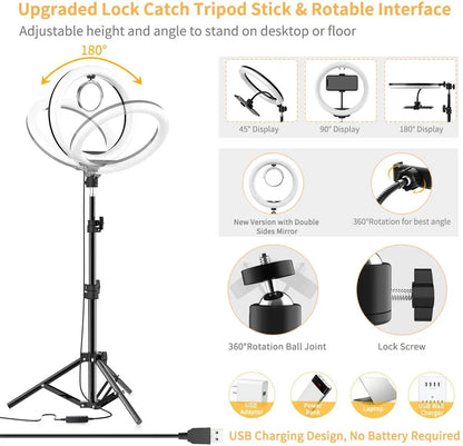 Anel de Luz LED para Selfie – Iluminação Fotográfica com Suporte para Celular e Tripé