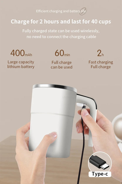 Rechargeable Automatic Blender Cup – Stainless Steel, Magnetic Rotation, Ideal for Coffee and Beverages