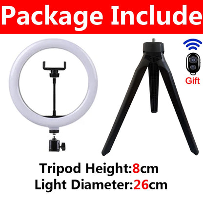 Anel de Luz LED para Selfie – Iluminação Fotográfica com Suporte para Celular e Tripé