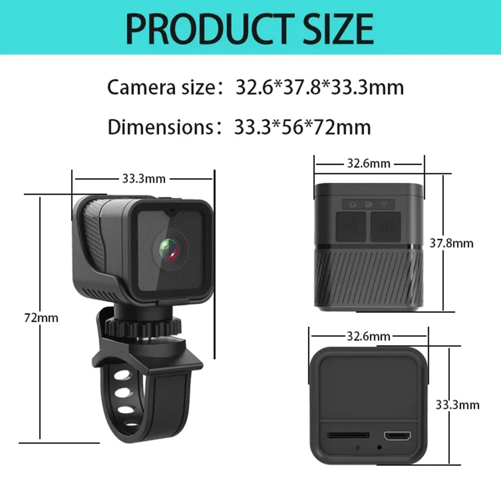 Mini Câmera Esportiva Portátil 1080P HD com Wi-Fi e Suporte à Prova d'Água