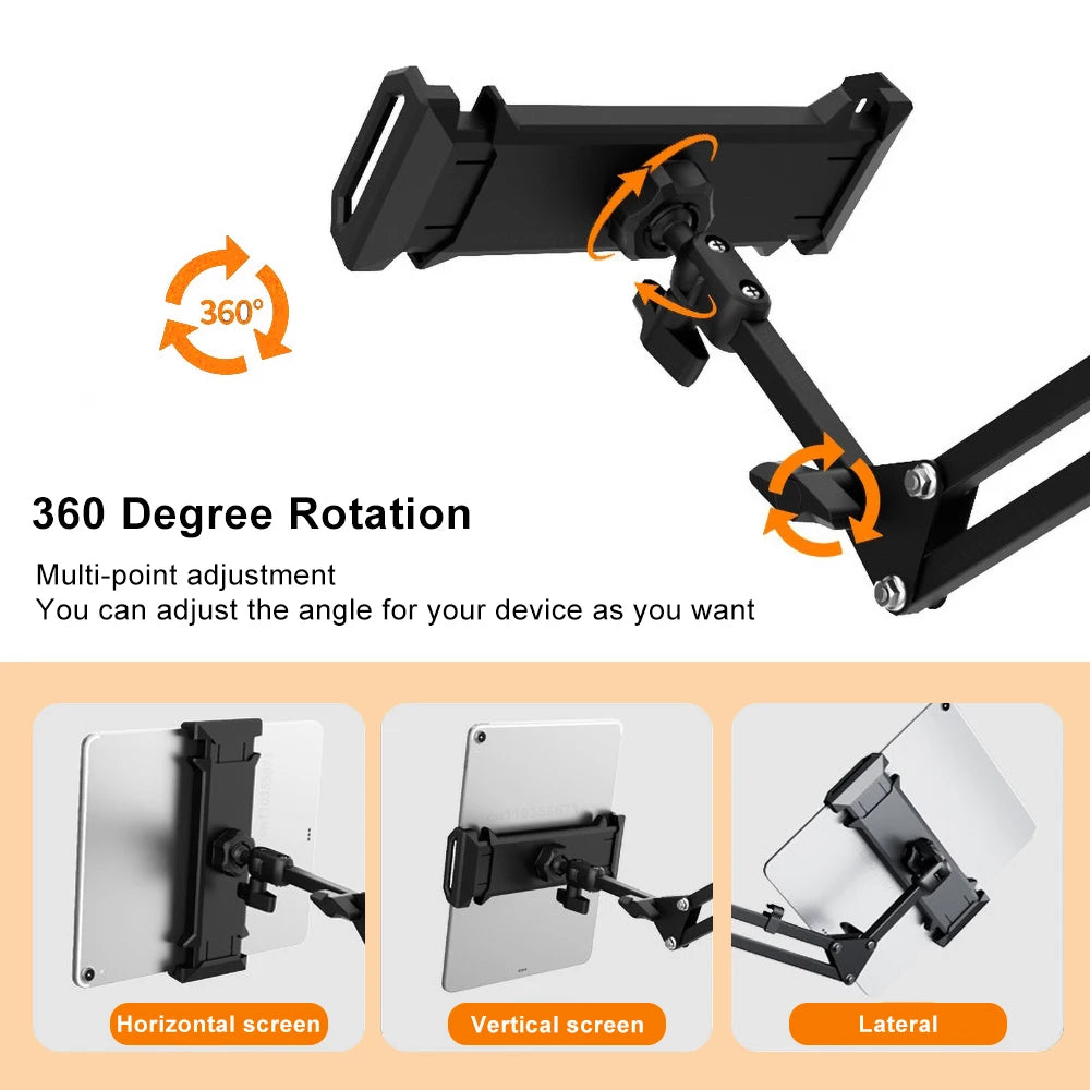 Suporte Giratório para Tablet e Celular – Compatível com Dispositivos de 4'' a 12.9'' | Ajustável com Braço Longo para Cama e Mesa