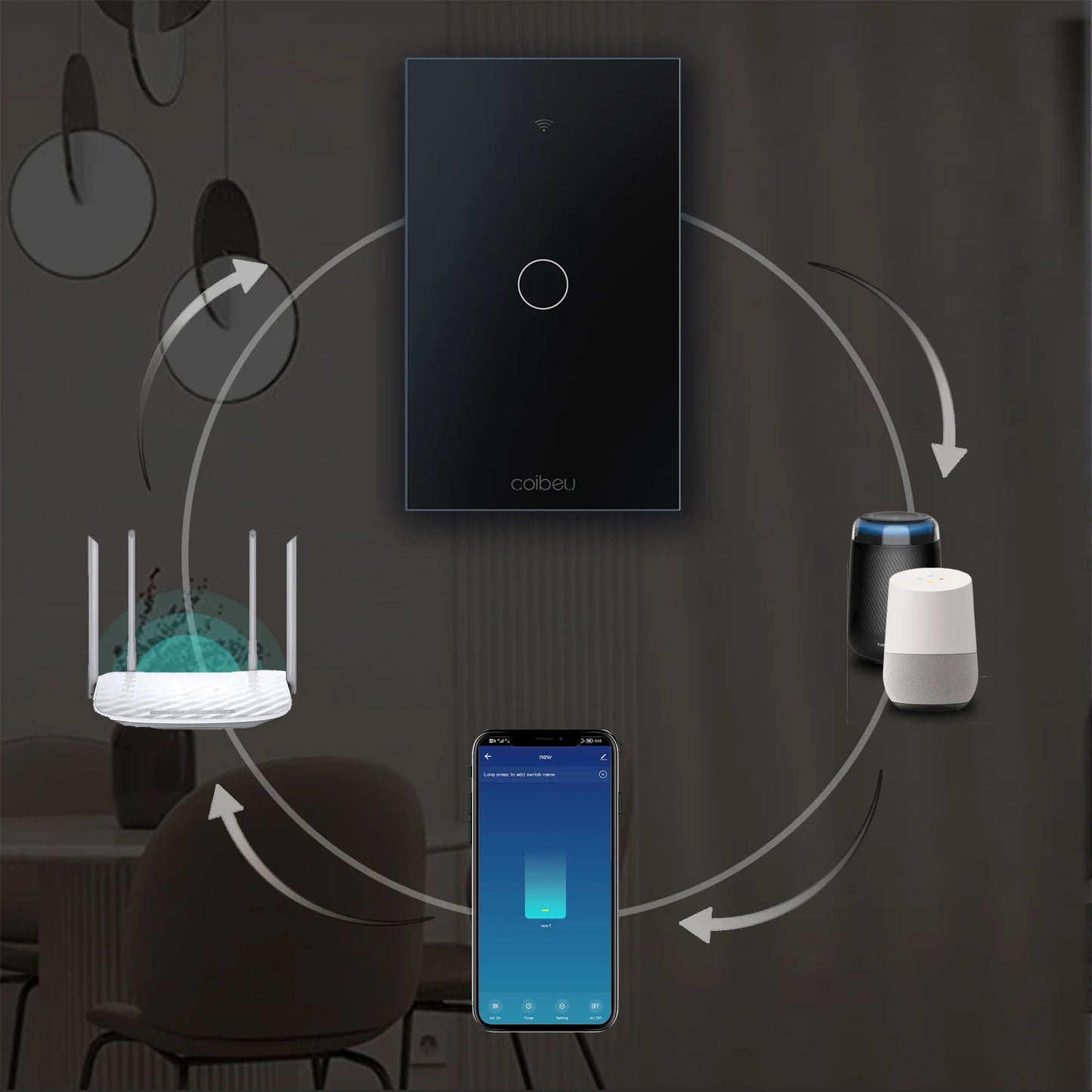 Interruptor Tomada inteligente touch wi fi com Neutro