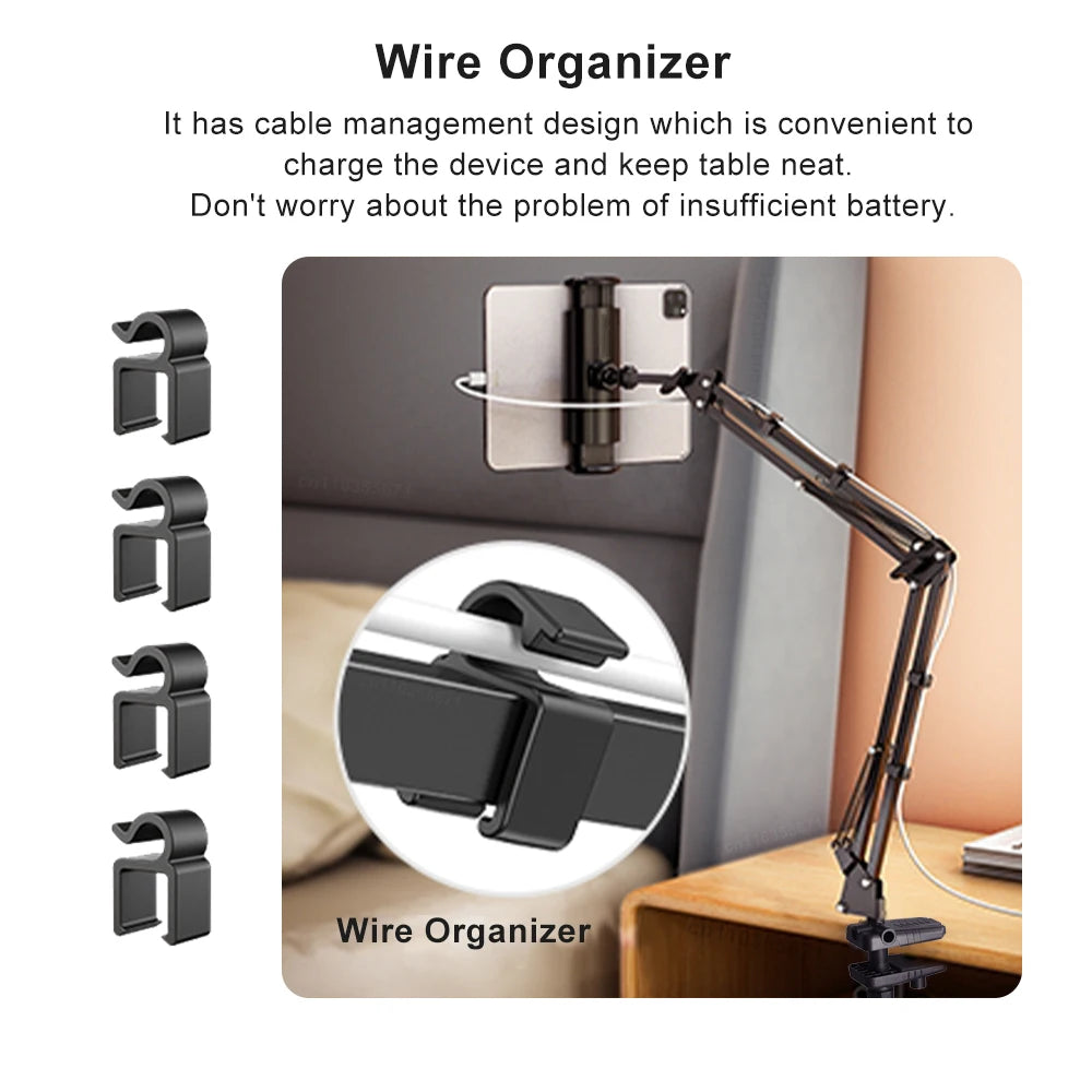 Suporte Giratório para Tablet e Celular – Compatível com Dispositivos de 4'' a 12.9'' | Ajustável com Braço Longo para Cama e Mesa