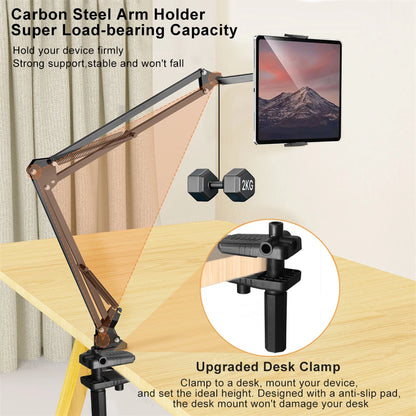 Suporte Giratório para Tablet e Celular – Compatível com Dispositivos de 4'' a 12.9'' | Ajustável com Braço Longo para Cama e Mesa