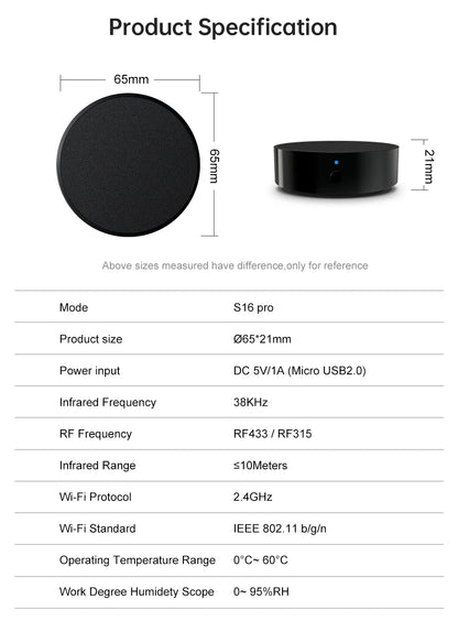 WiFi Smart Remote Control for Smart Home, Compatible with TV, Air Conditioner, Alexa and Google Home